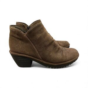 Fly London Ankle Boots Booties Women 10 EU 40 Brown Suede Block Heel Grunge
